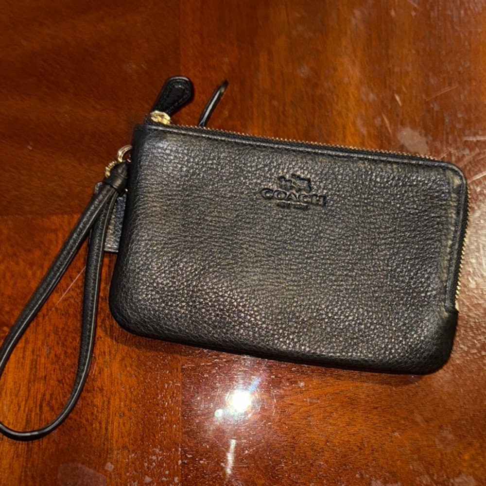 Coach Black Pebbled Leather Wristlet